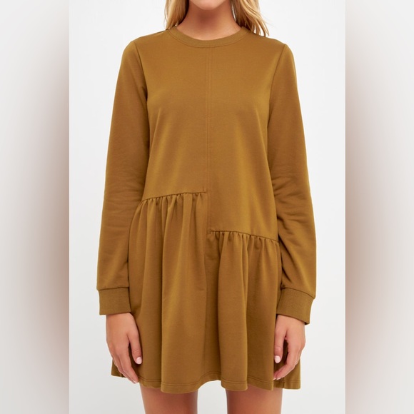 Anthropologie English Factory KNIT UNBALANCED SEAM DRESS - olive - sz XS - Picture 10 of 12